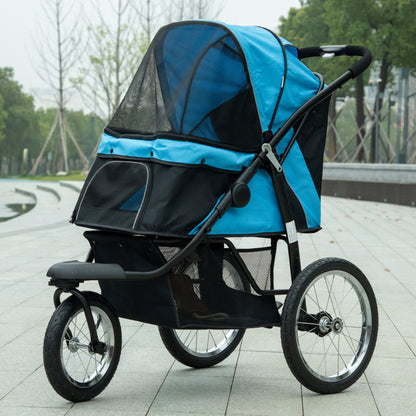 Pawhut Carrito Para Perros Plegable Con Cesta De Almacenaje 111x58x107 Cm Azul_1