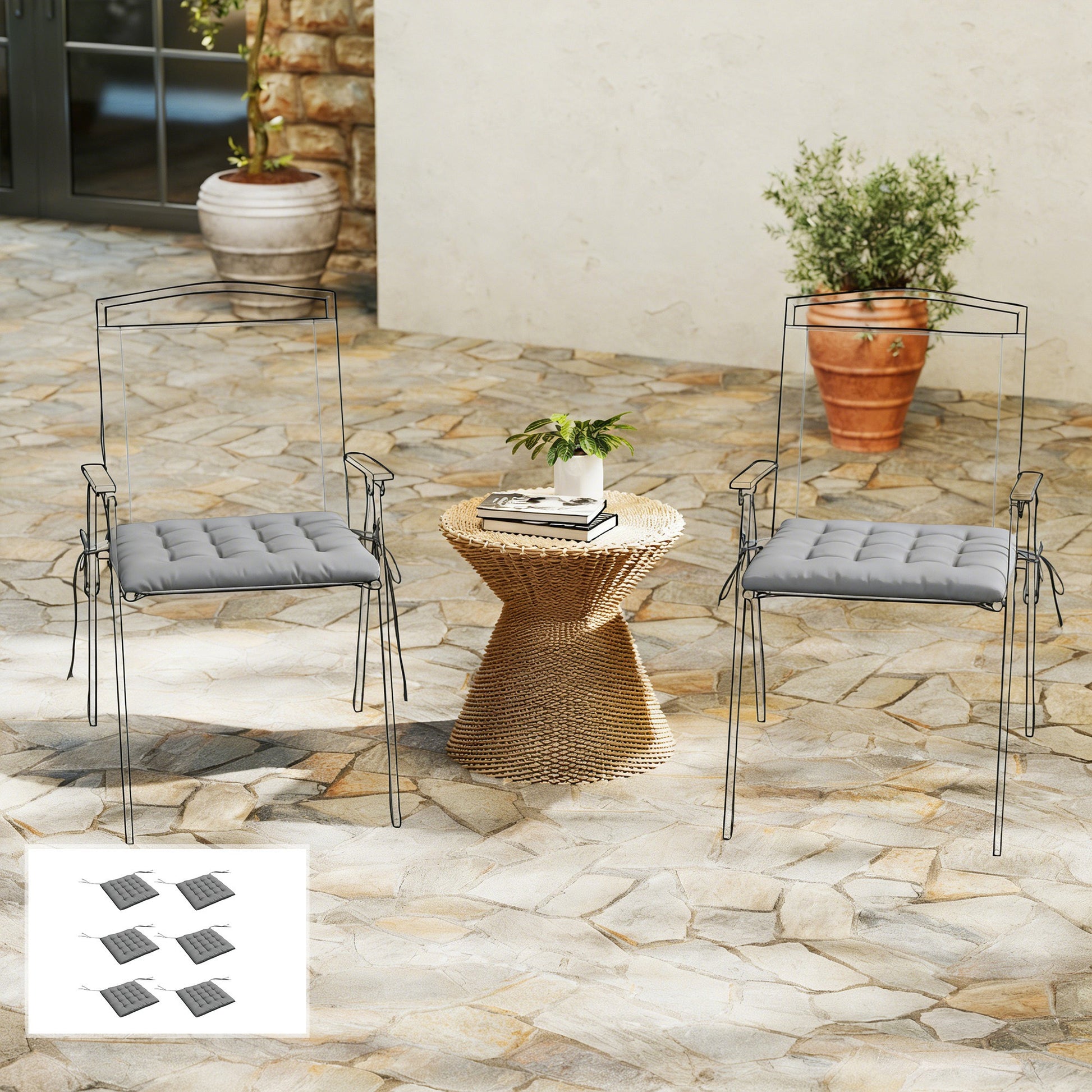 Outsunny Juego De 6 Cojines Para Sillas De Comedor 40x40 Cm Gris Oscuro_1