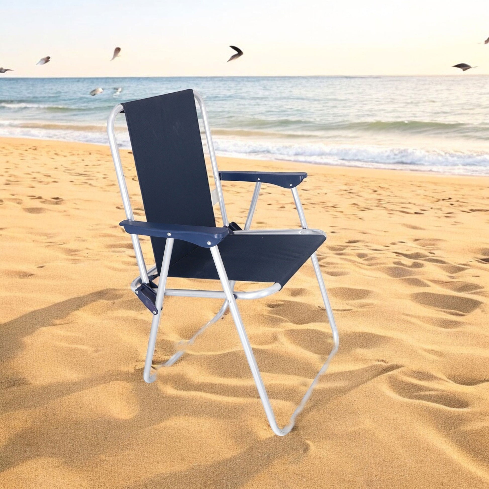 Juego de 4 Sillas de Playa Metálicas Plegables Color Azul (44 x 44 x 74 cm)_2
