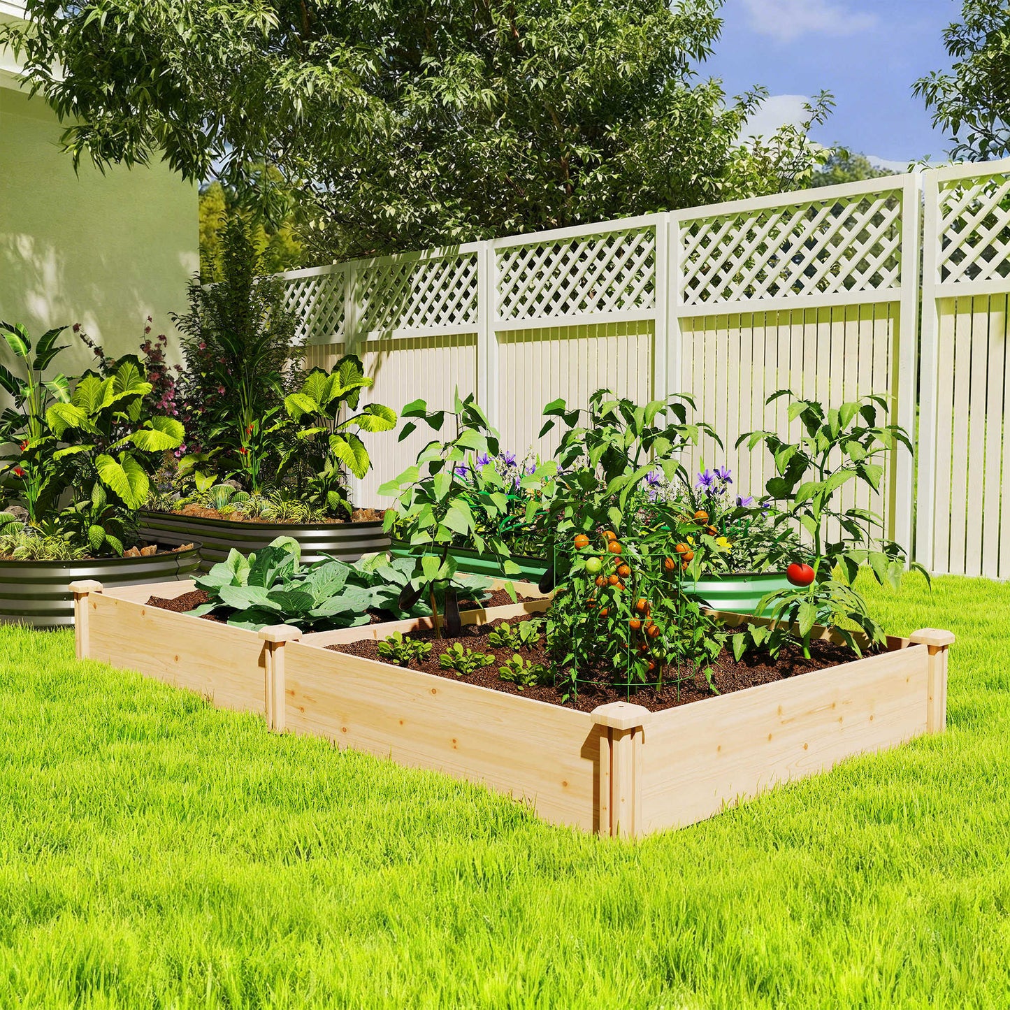 Outsunny Jardinera Elevada De Madera Con Divisor Y Base Abierta Natural_3