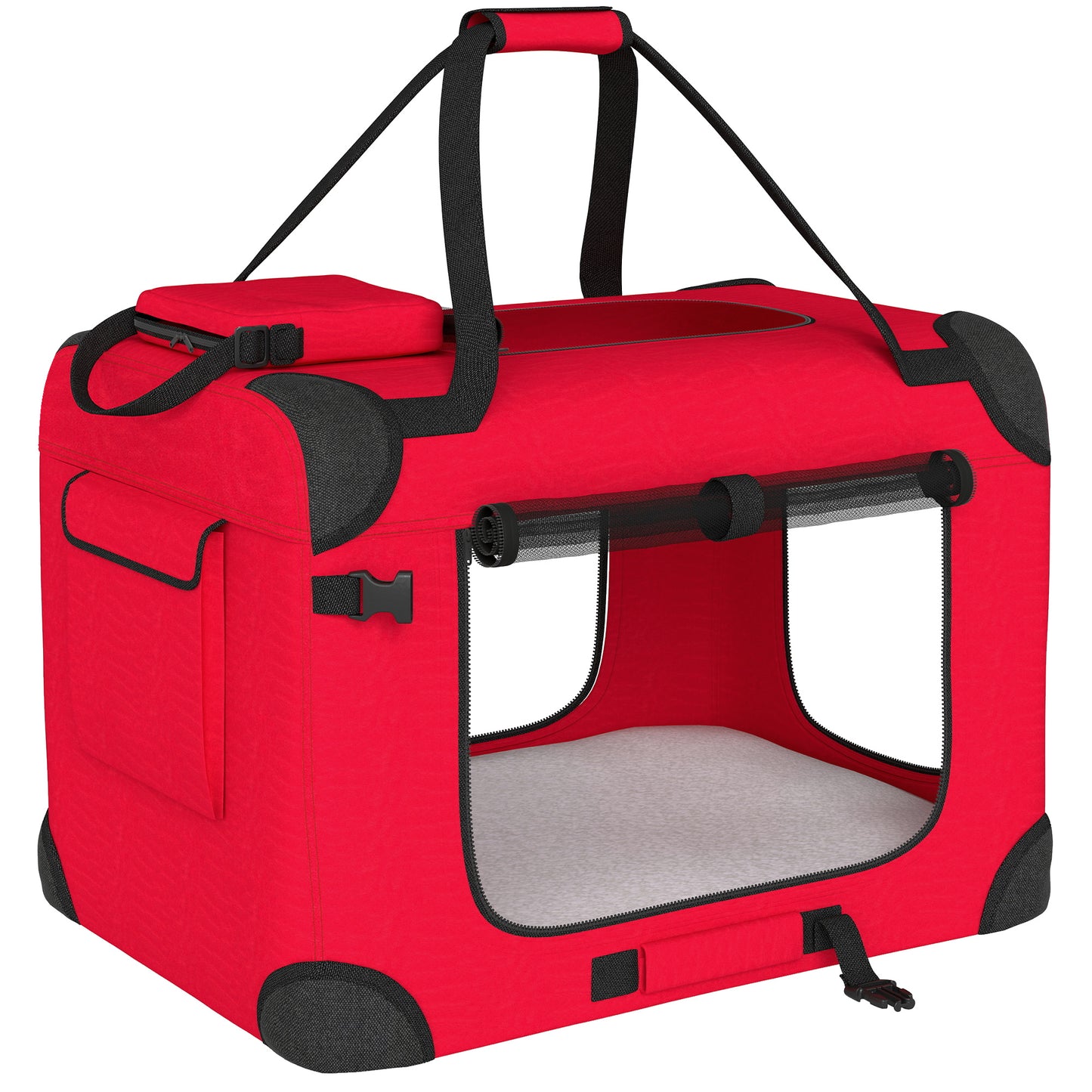 Pawhut Transportín Perro Gato Plegable 60x41,5x41 Cm Con Puertas Cojín Rojo_0