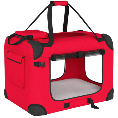 Pawhut Transportín Perro Gato Plegable 60x41,5x41 Cm Con Puertas Cojín Rojo_0