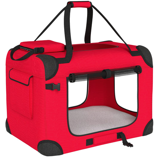 Pawhut Transportín Perro Gato Plegable 60x41,5x41 Cm Con Puertas Cojín Rojo_0