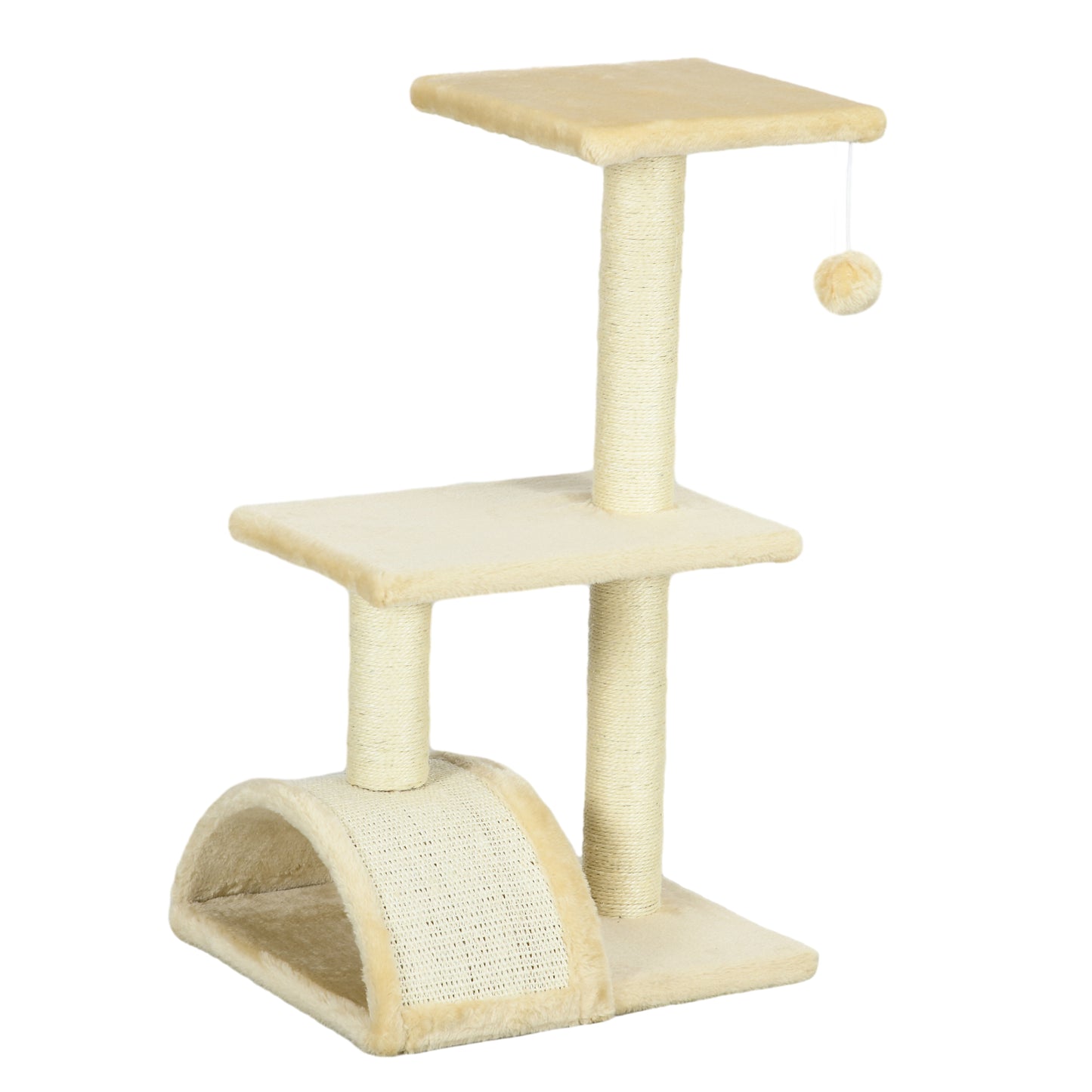 Pawhut Árbol Rascador Para Gatos Mediano De 3 Niveles Con Postes De Sisal Crema_0