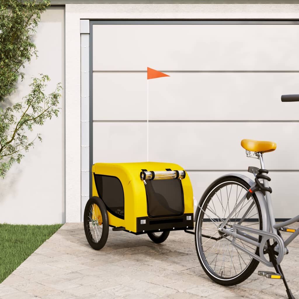 Vidaxl Remolque Bicicleta Mascotas Hierro Tela Oxford Amarillo Negro_1