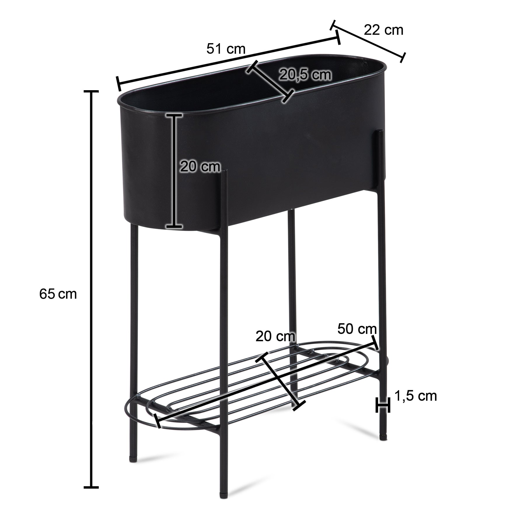 Macetero De Metal 51x65x22 Cm Negro Con Estructura Y Estante_3
