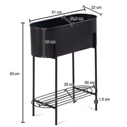 Macetero De Metal 51x65x22 Cm Negro Con Estructura Y Estante_3