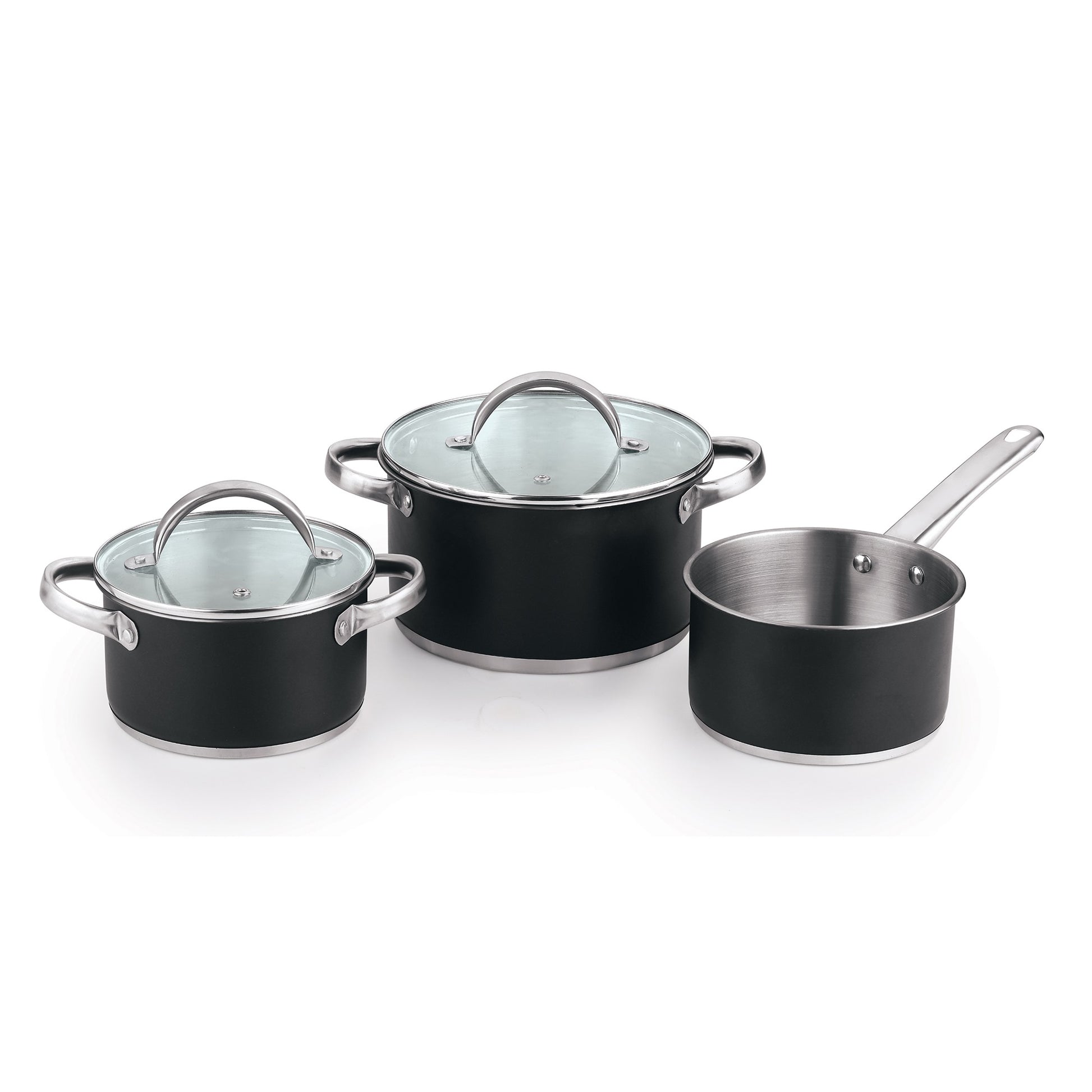 Bateria De Cocina 5 Pzs (2 Cacerolas C/tapa + Cazo) Acero C/revestimineto Htr Ind Ronda_0
