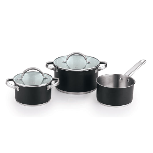 Bateria De Cocina 5 Pzs (2 Cacerolas C/tapa + Cazo) Acero C/revestimineto Htr Ind Ronda_0