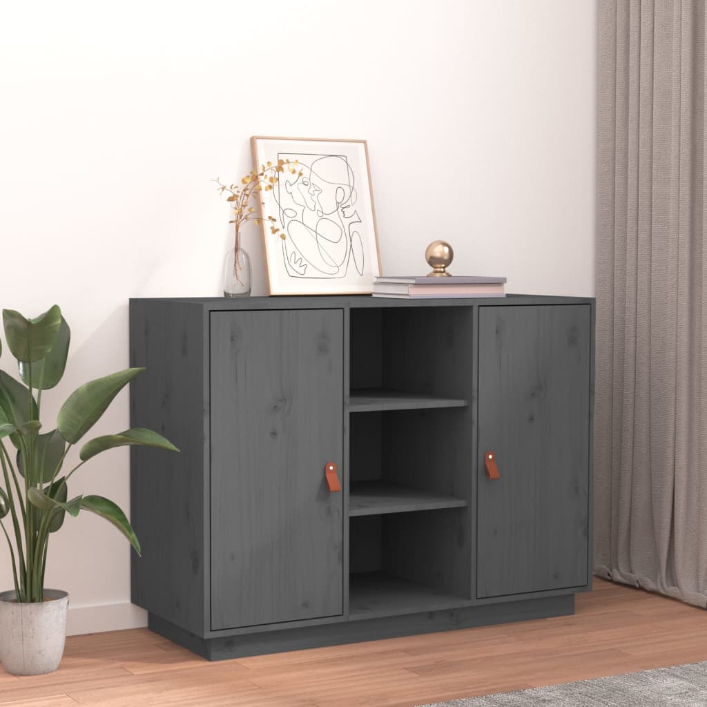 Aparador De Madera Maciza De Pino Gris 100x40x75 Cm / Vetonek_0