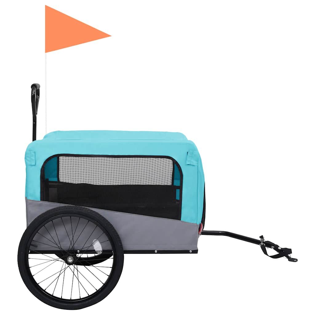 Vidaxl Remolque De Bicicleta Para Mascotas Cochecito 2 En 1 Azul Gris_3