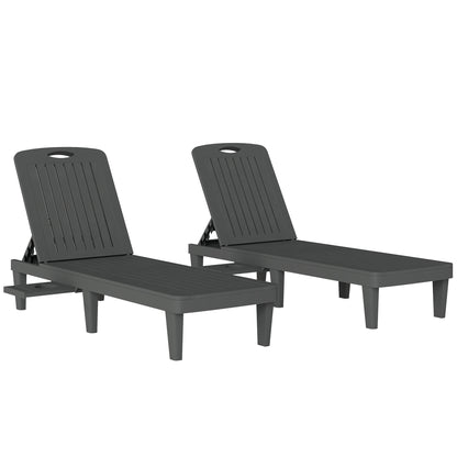 Outsunny Set De 2 Tumbonas De Jardín Exterior Reclinables Bandeja Lateral Gris_0