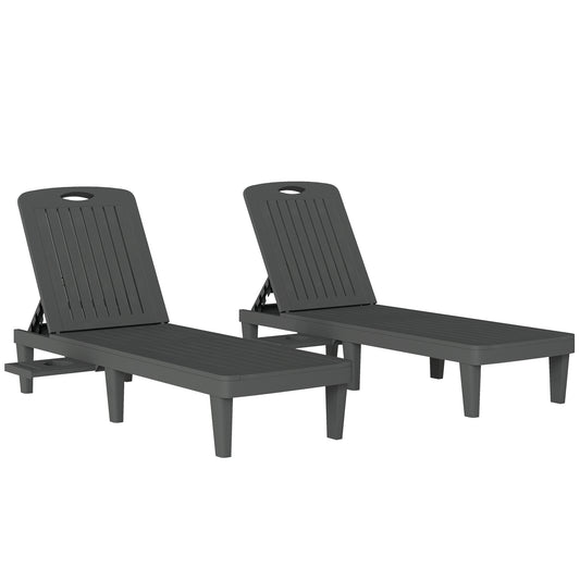 Outsunny Set De 2 Tumbonas De Jardín Exterior Reclinables Bandeja Lateral Gris_0