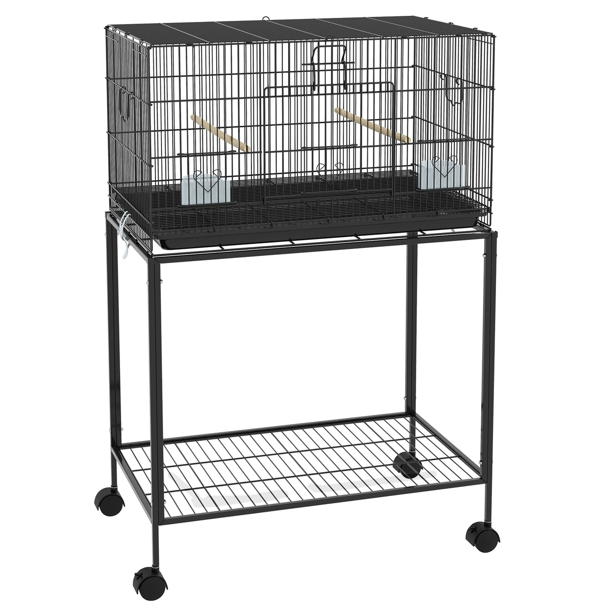 Jaula Para Pájaros Con Ruedas Pawhut Acero 77x46x119 Cm Negro_0