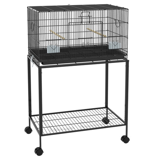 Jaula Para Pájaros Con Ruedas Pawhut Acero 77x46x119 Cm Negro_0
