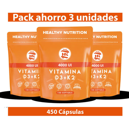 Pack 3 X Vitamina D3 4000 Ui (100 Μg) + K2 Mk-7 - 3 X 150 Cápsulas - Complemento Alimenticio_0