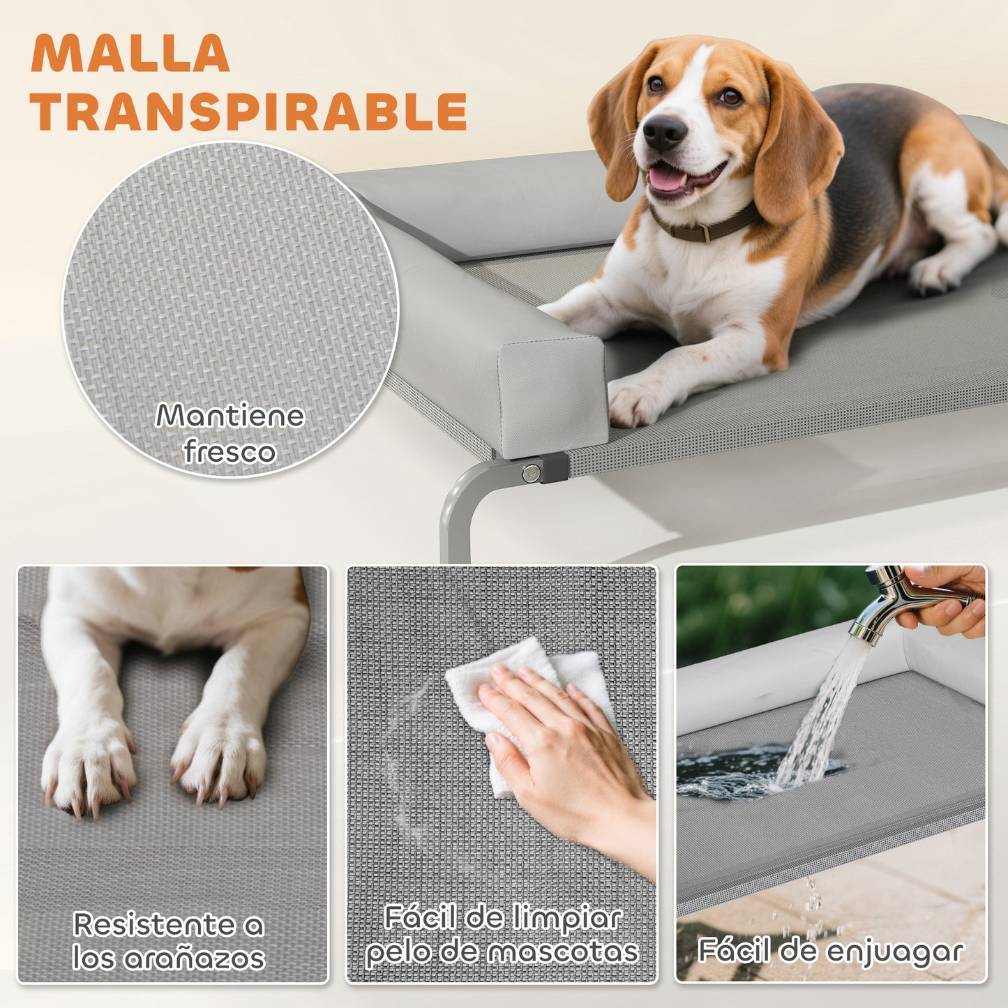 Pawhut Cama Elevada Para Perros Transpirable Con Refuerzos Extraíbles Gris Claro_5