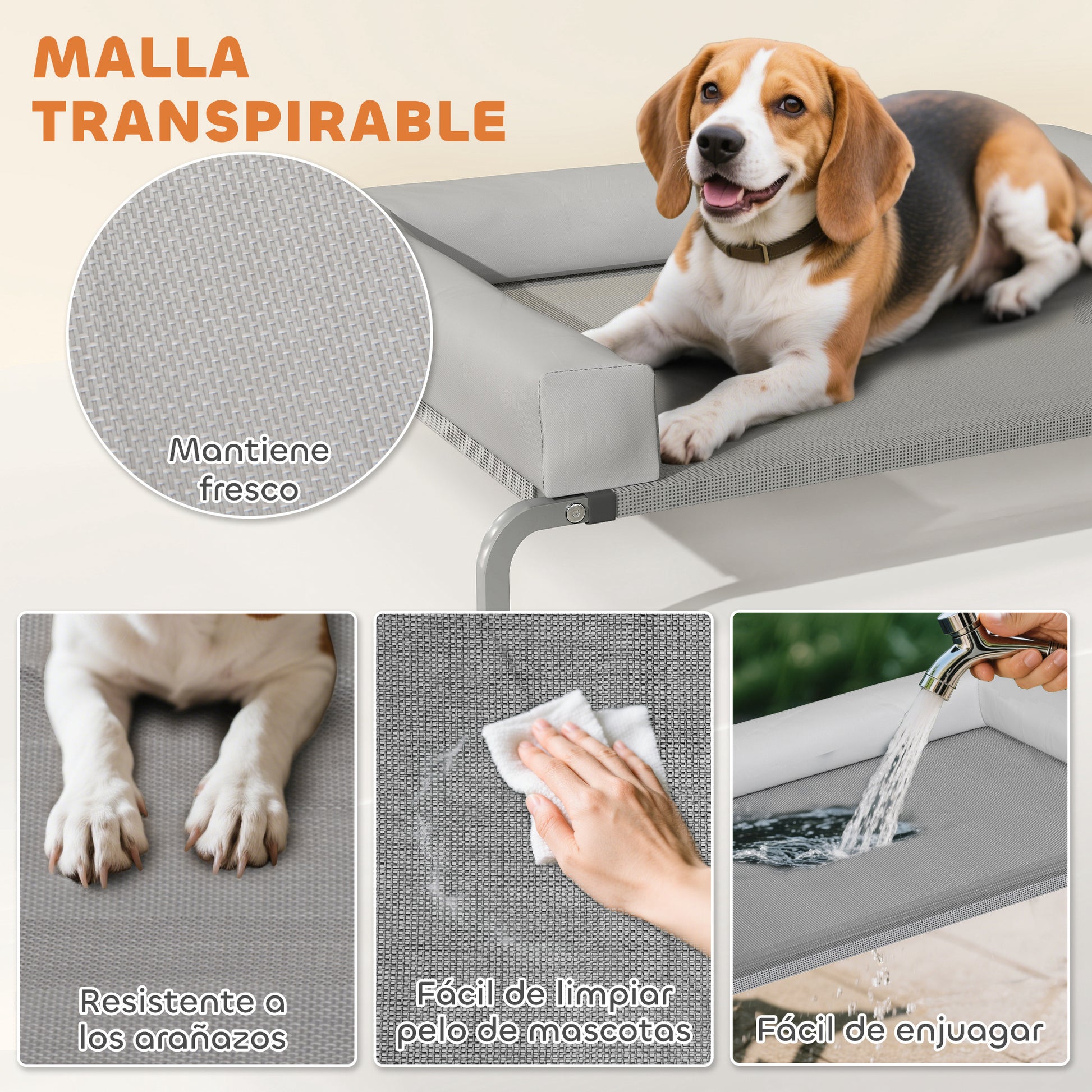 Pawhut Cama Elevada Para Perros Transpirable Con Refuerzos Extraíbles Gris Claro_5