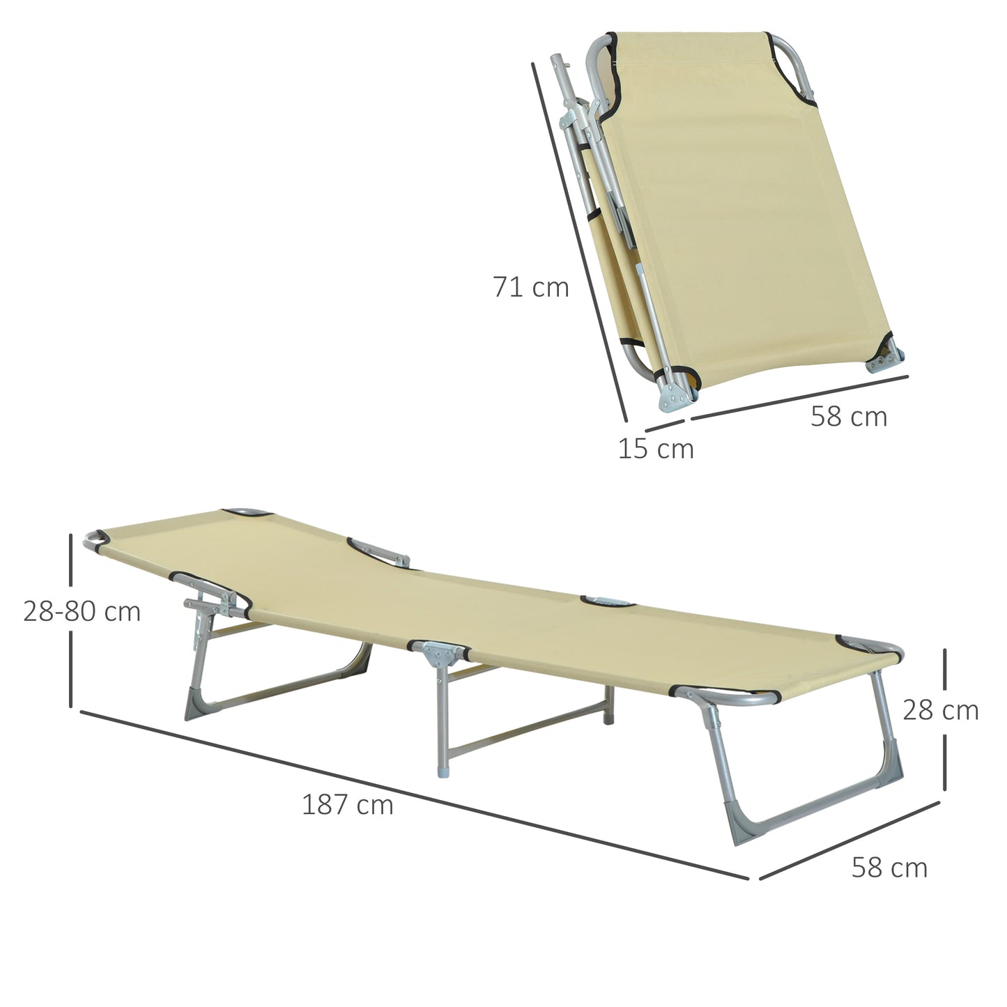 Outsunny Cama De Camping Plegable Tumbona Plegable Carga 120kg 187x58x28cm Beige_2