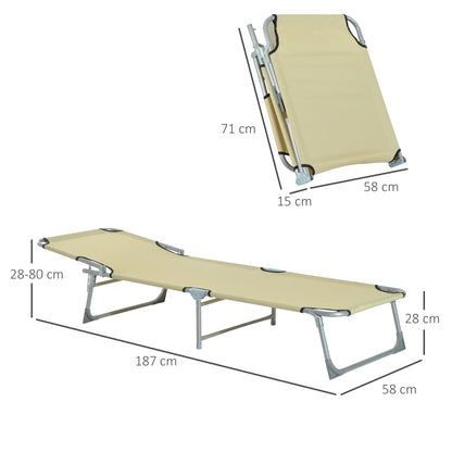 Outsunny Cama De Camping Plegable Tumbona Plegable Carga 120kg 187x58x28cm Beige_2