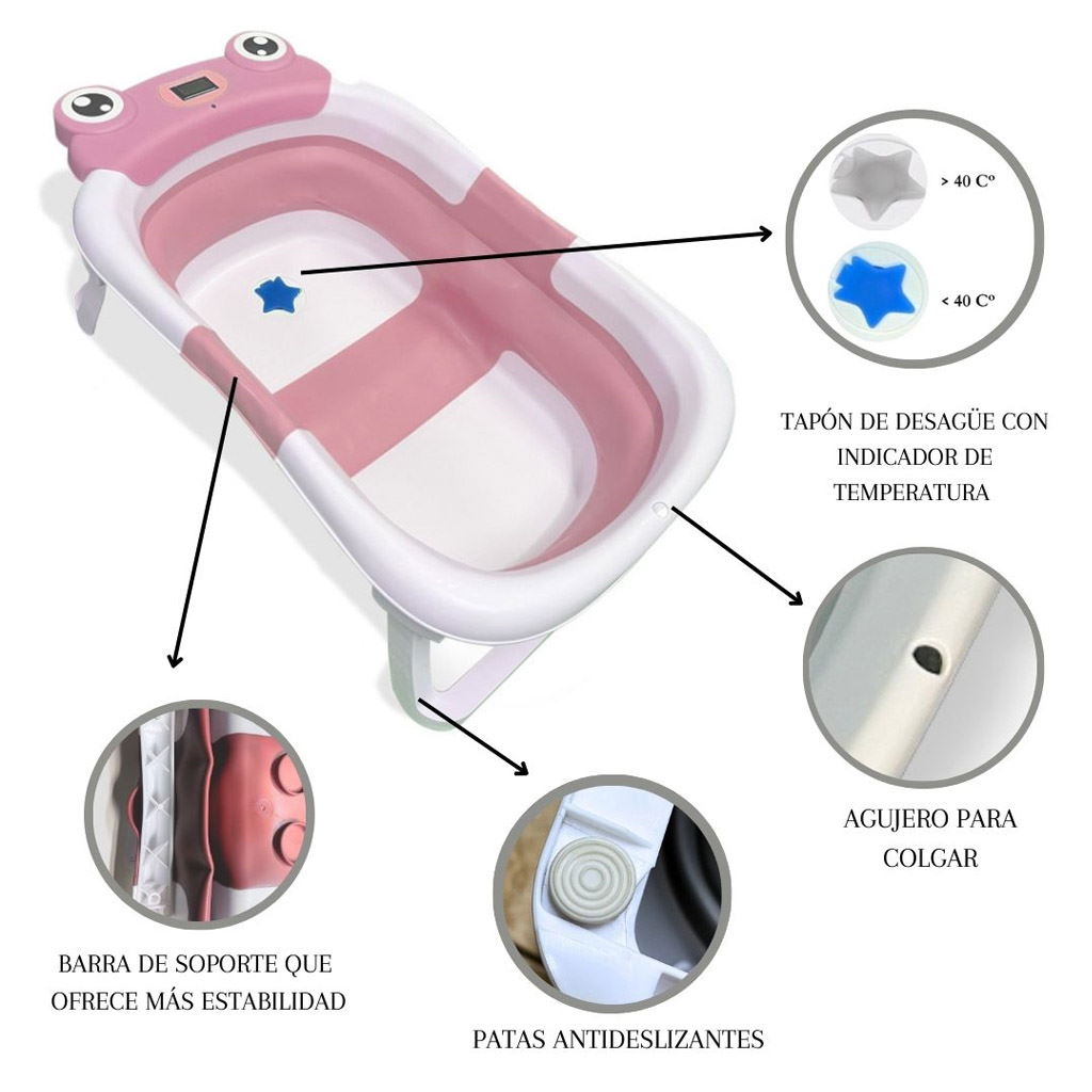 Bathby Bañera Plegable Para Bebés Recién Nacidos, Cojín Rana, Termómetro, Patas Antideslizantes (rosa Rana)_3