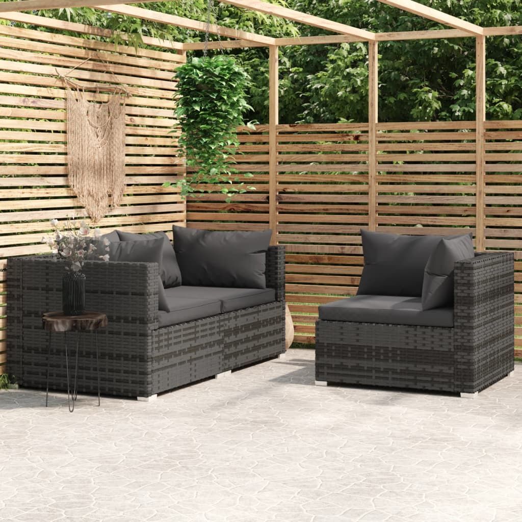 Vidaxl Set De Muebles De Jardín 3 Pzas Y Cojines Ratán Sintético Gris_1