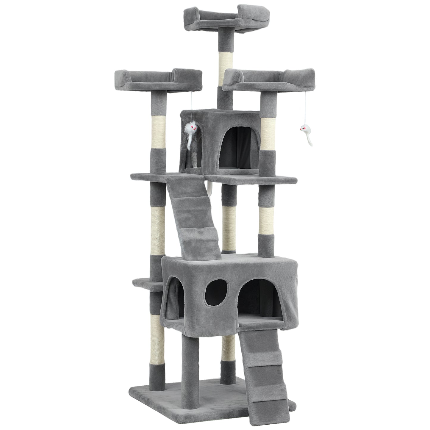 Pawhut Árbol Rascador Para Gatos 153 Cm Con 2 Cuevas 3 Camas 2 Rampas Gris_0