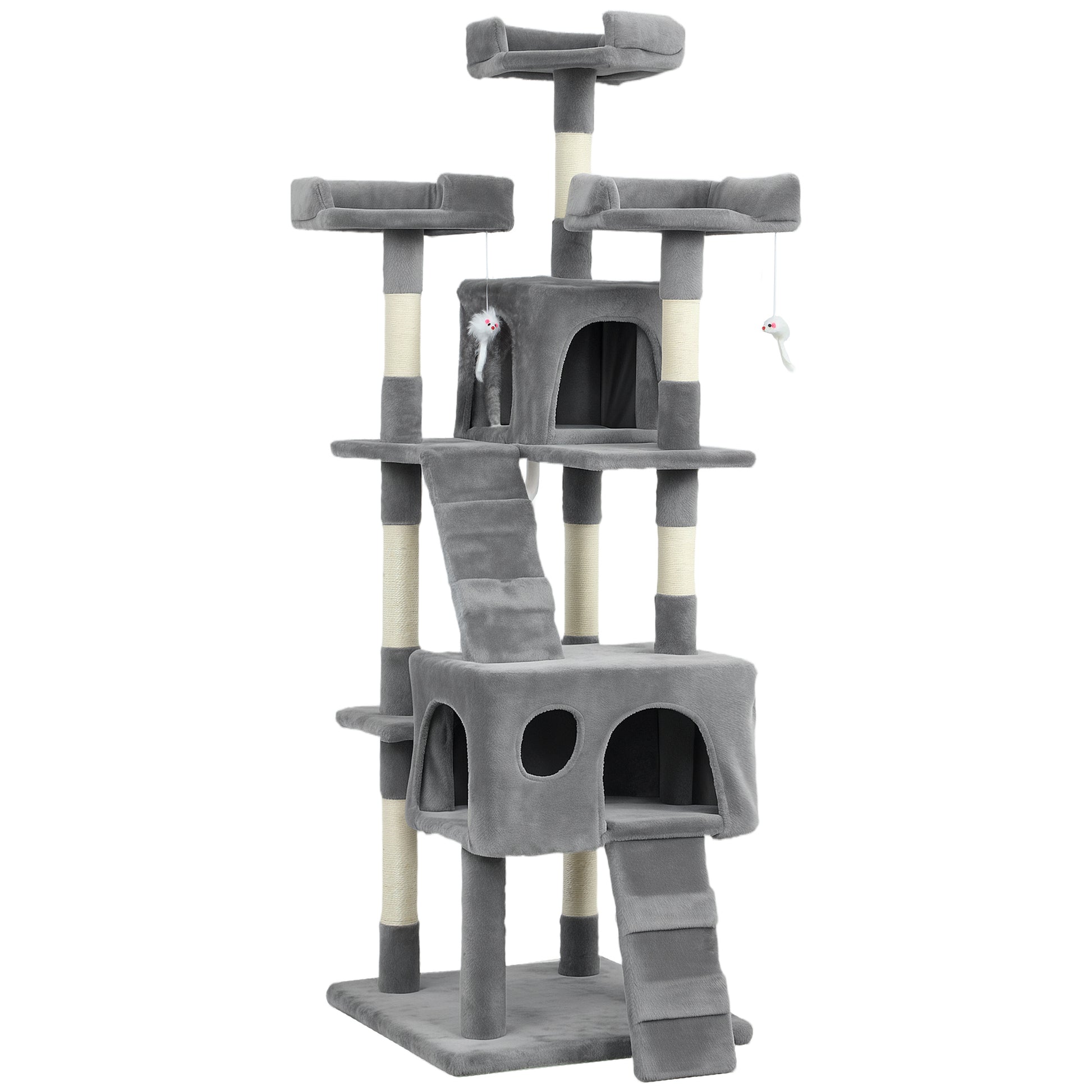 Pawhut Árbol Rascador Para Gatos 153 Cm Con 2 Cuevas 3 Camas 2 Rampas Gris_0