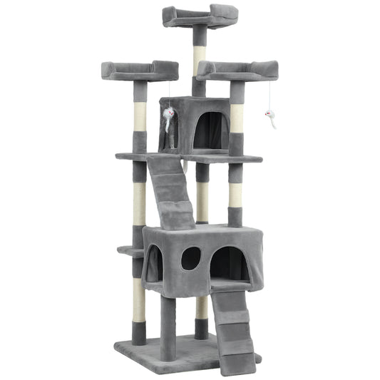 Pawhut Árbol Rascador Para Gatos 153 Cm Con 2 Cuevas 3 Camas 2 Rampas Gris_0
