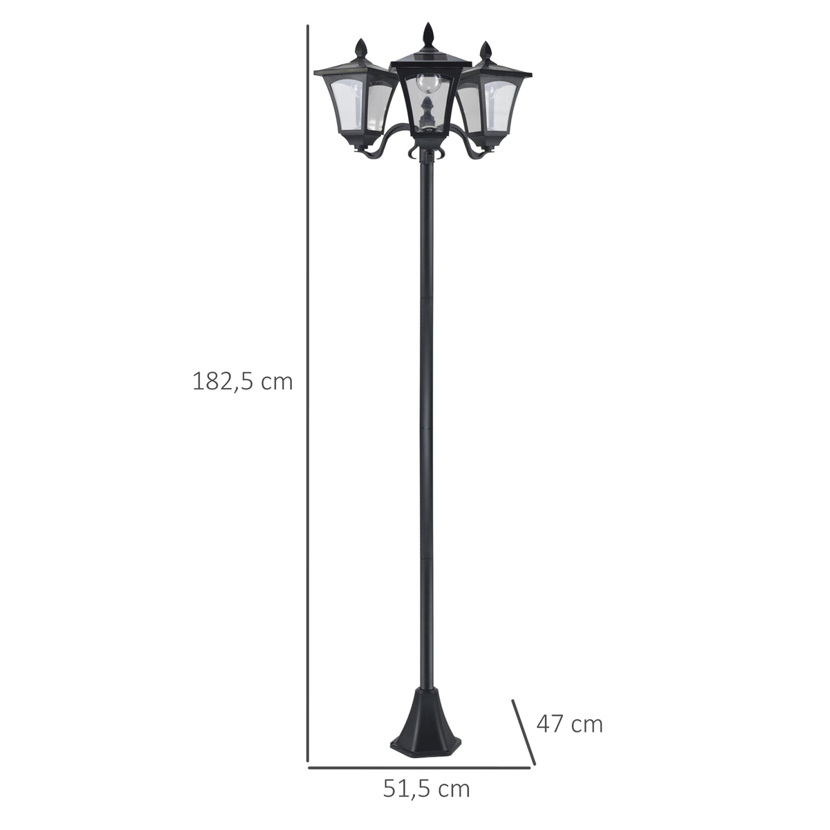 Farol Solar De Jardín Con 3 Luces Led Outsunny 51,5x47x182,5 Cm Negro_2