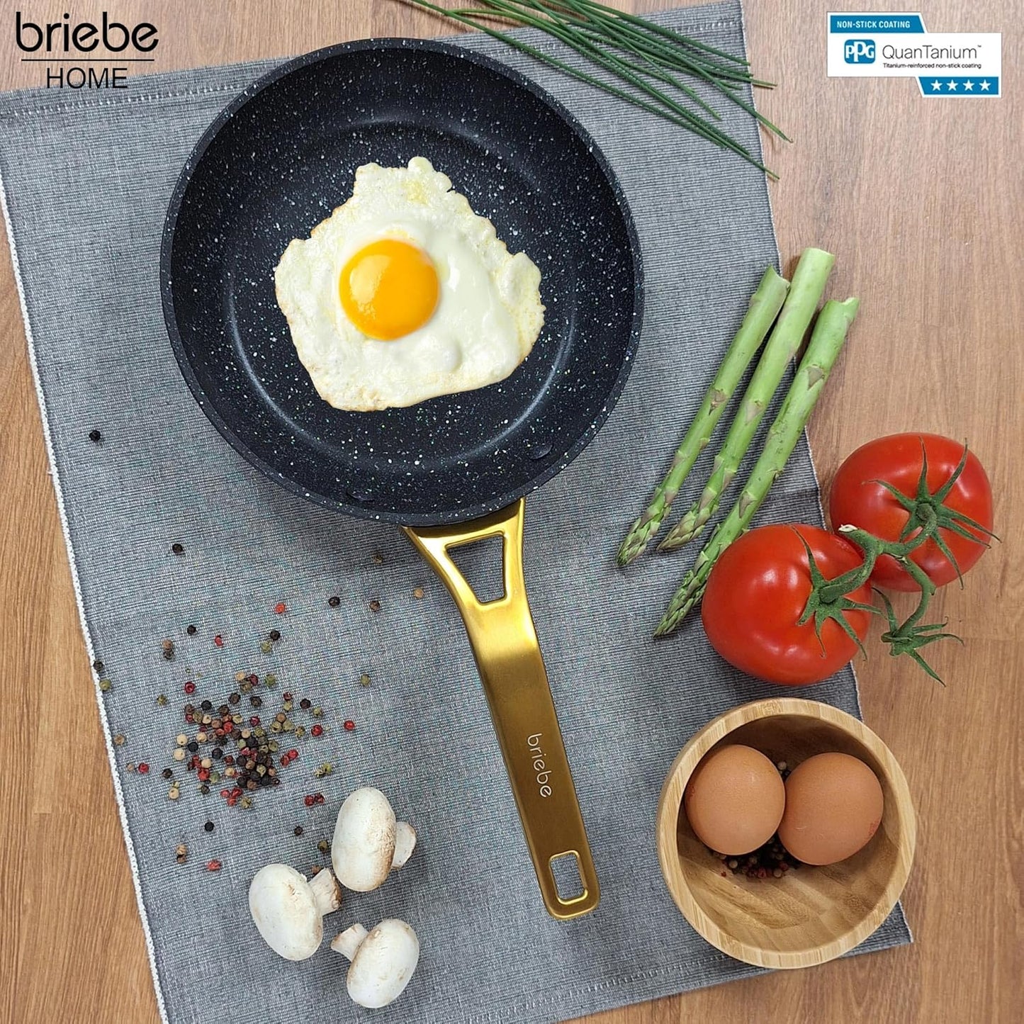 Briebe Set 3 Sartenes Antiadherentes Inducción Titanio 18-20-24cm, Aluminio Forjado Antiadherente, Gold Titanium_1