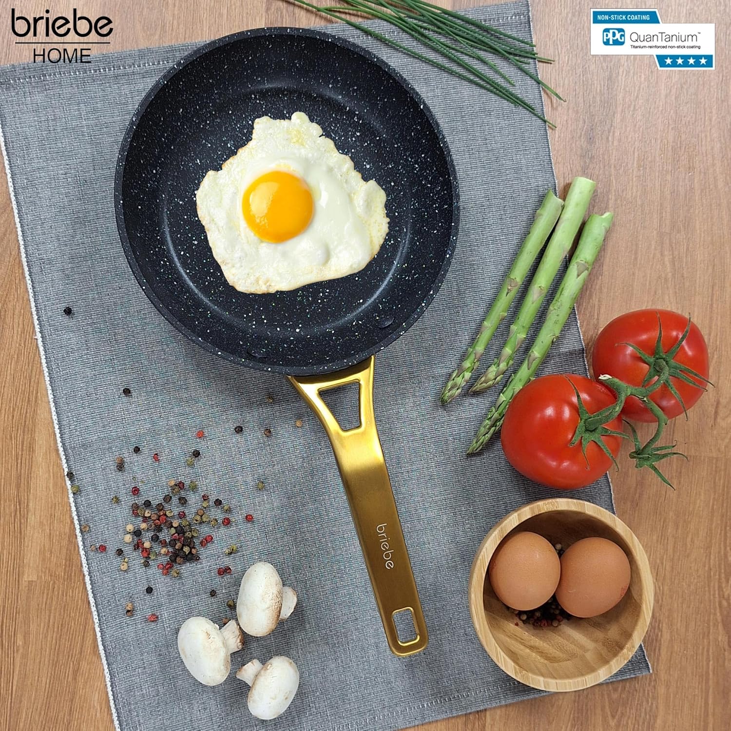 Briebe Set 3 Sartenes Antiadherentes Inducción Titanio 18-20-24cm, Aluminio Forjado Antiadherente, Gold Titanium_1