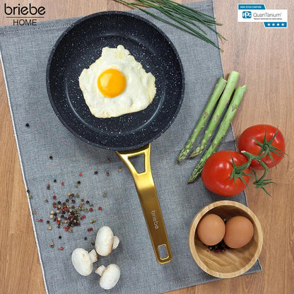Briebe Set 3 Sartenes Antiadherentes Inducción Titanio 18-20-24cm, Aluminio Forjado Antiadherente, Gold Titanium_1