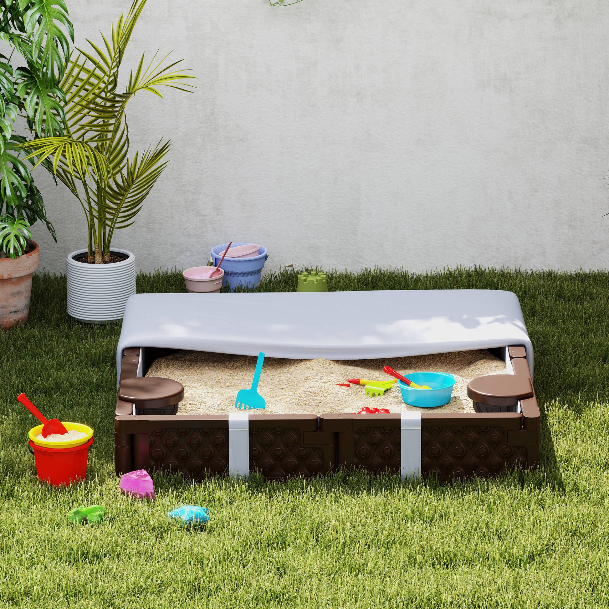 Aiyaplay Arenero Para Niños De 18-60 Meses Con Cubierta 119x119x22 Cm Marrón_1