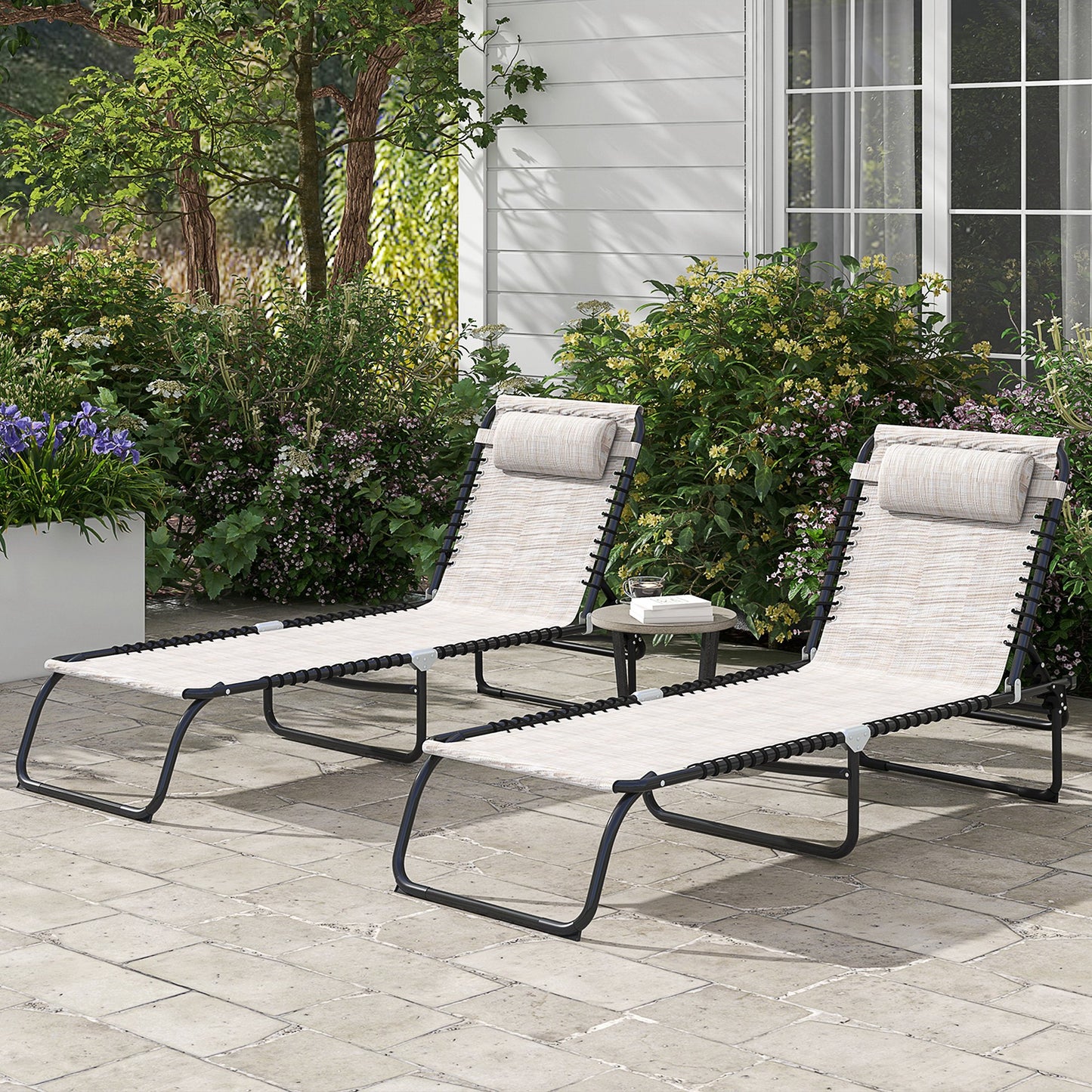 Outsunny Conjunto De 2 Tumbonas Plegables Con Respaldo 197x58x30 Cm Crema_1
