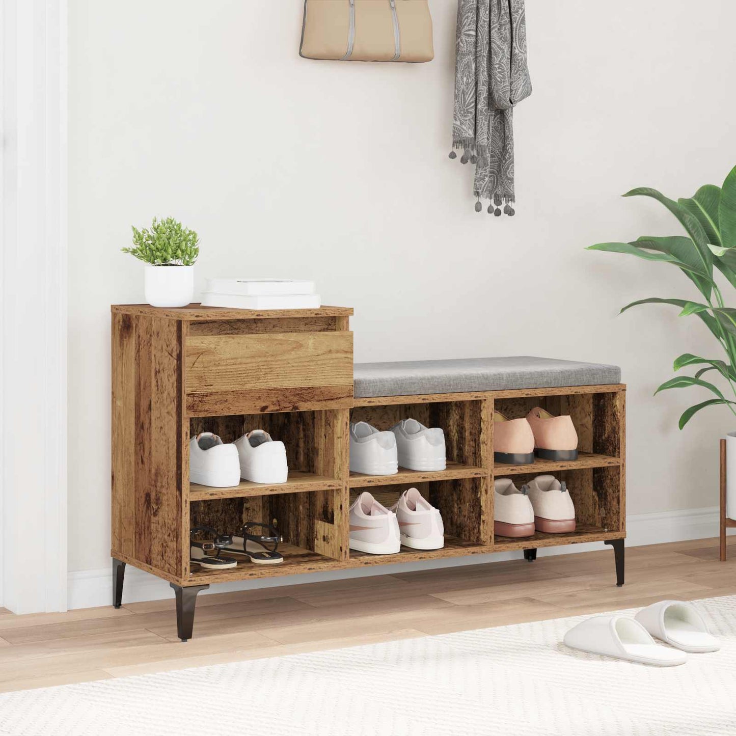Armario Para Zapatos Con Cajón Madera Vieja 102 X 36 X 60 Cm_3