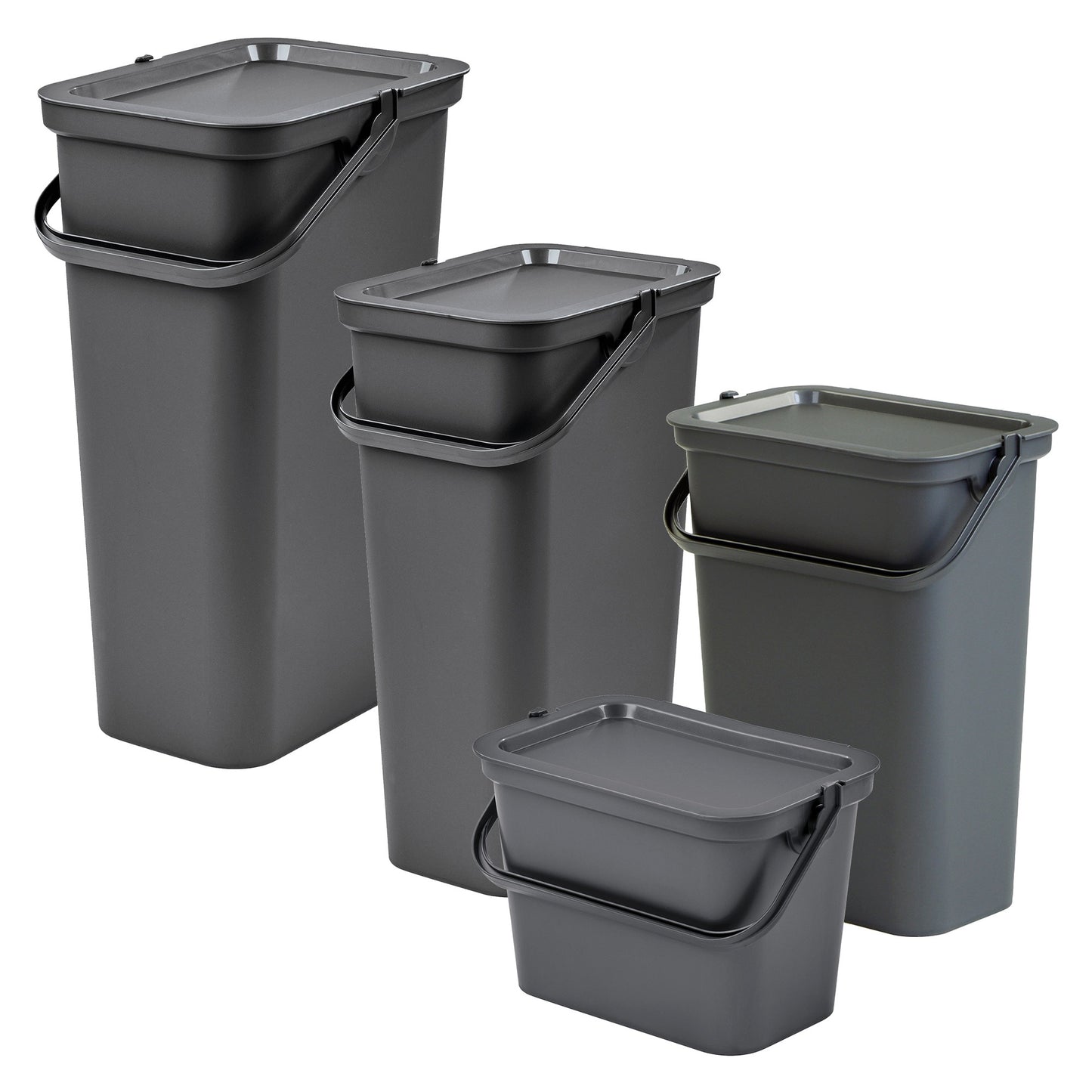 Set De 4 Papeleras moda 5l/10l/25l/40l Grafito Con Asa_0