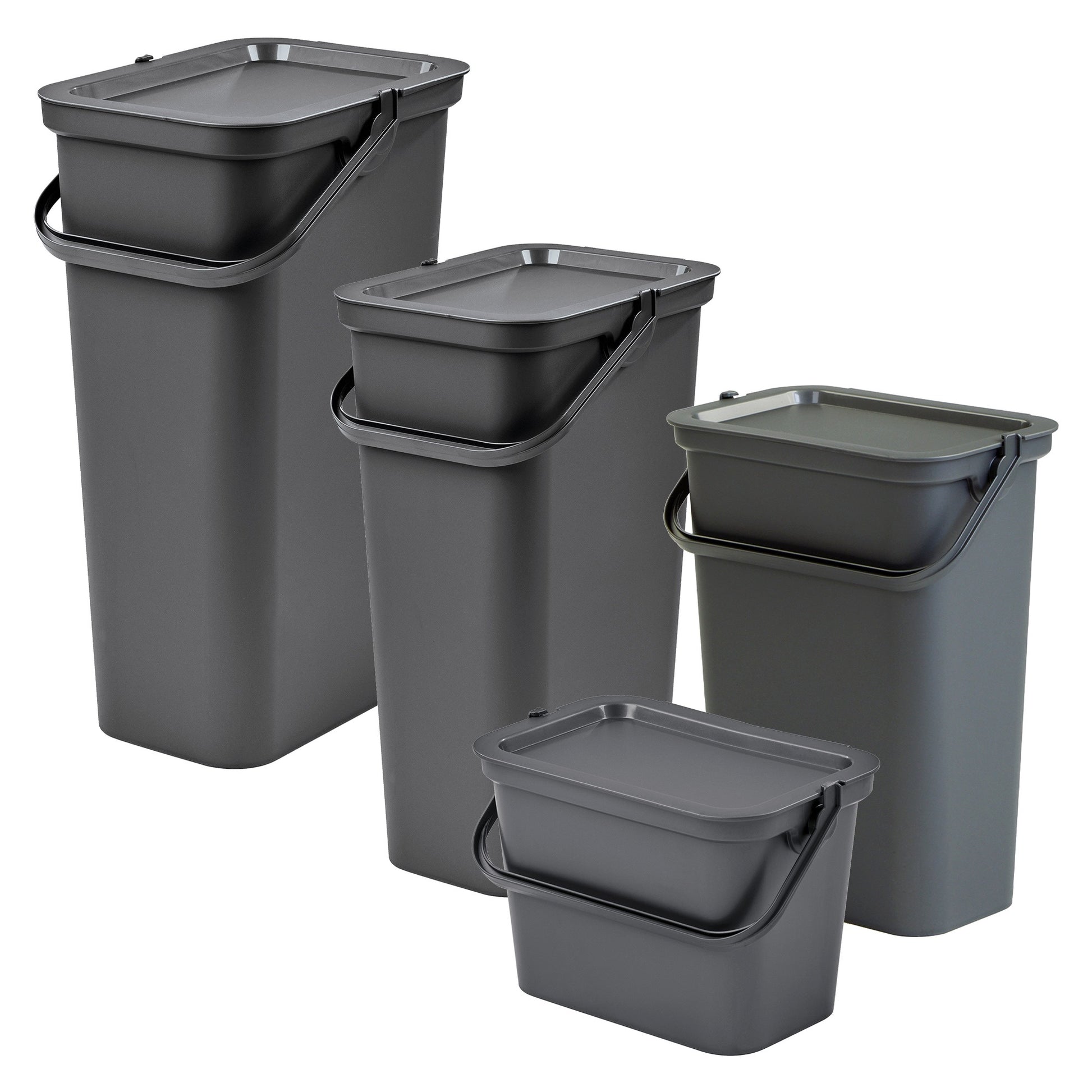 Set De 4 Papeleras moda 5l/10l/25l/40l Grafito Con Asa_0