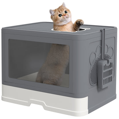 Pawhut Arenero Para Gatos Cubierto Con Caja Pala Cepillo 48,5x38x36,5cm Gris_0