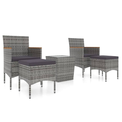 Vidaxl Mesa Sillas Jardín 5 Pzas Ratán Sintético Vidrio Templado Gris_0