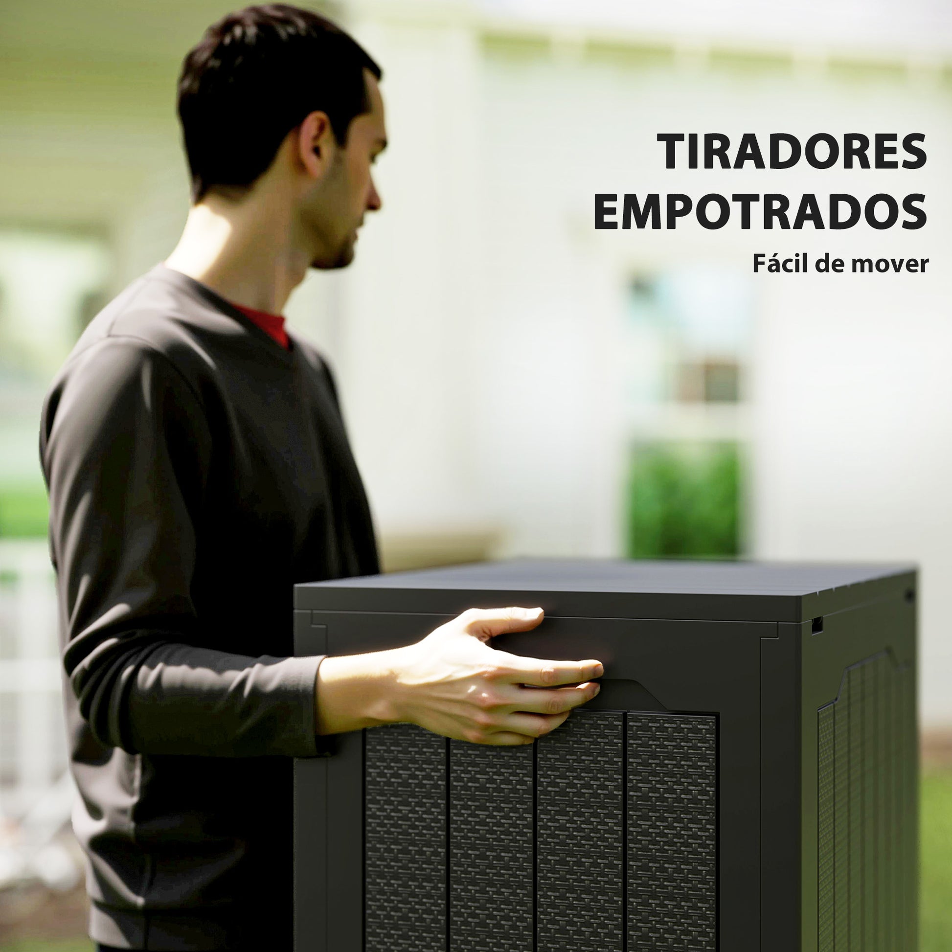 Outsunny Baúl De Almacenaje Exterior 93l Impermeable Con Asas Integradas Negro_4