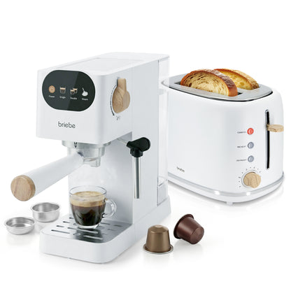 Briebe Nordic Set Cafetera 20 Bares Cápsulas,café Molido Espumador Leche Tostadora 2 Rebanadas Anchas,skt1221wht,blanco_0