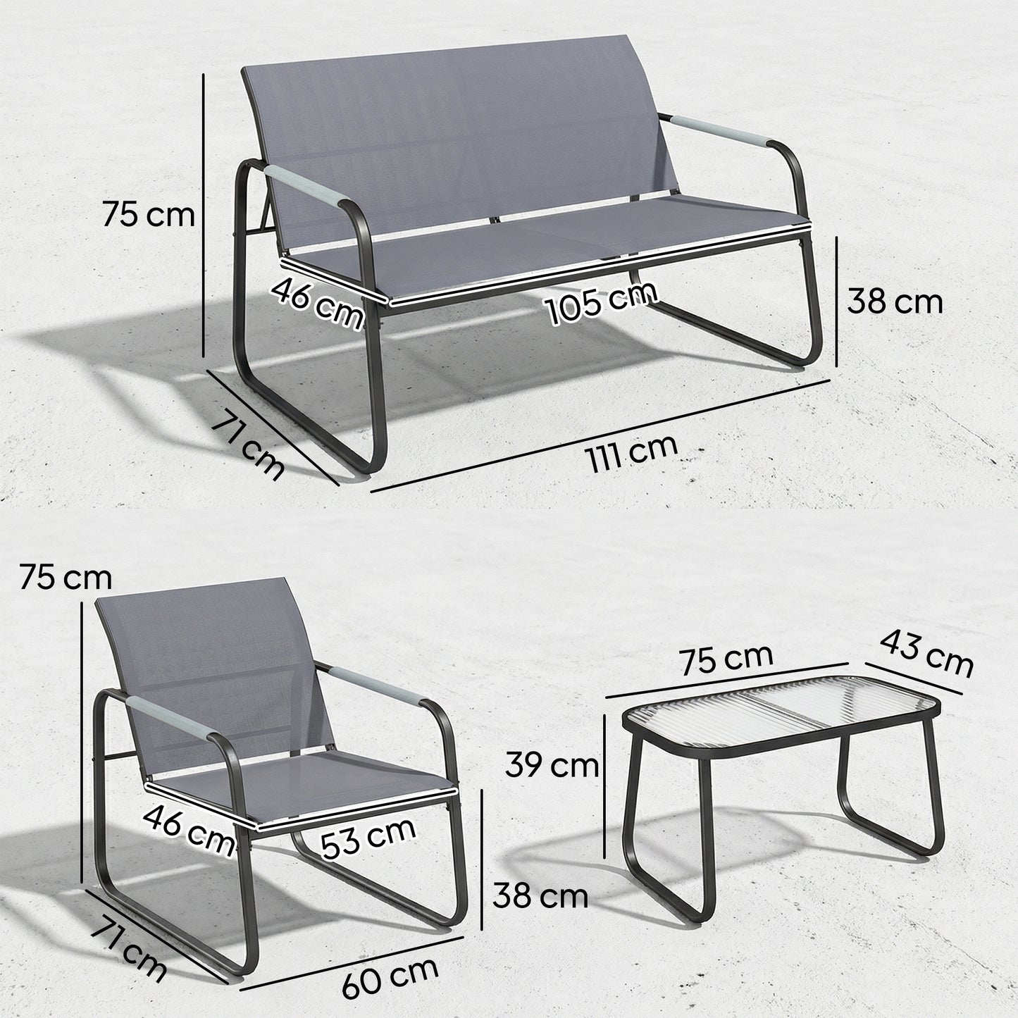 Outsunny Conjunto De Jardín Exterior Con 1 Sofá 2 Sillones Y Mesa Gris_2