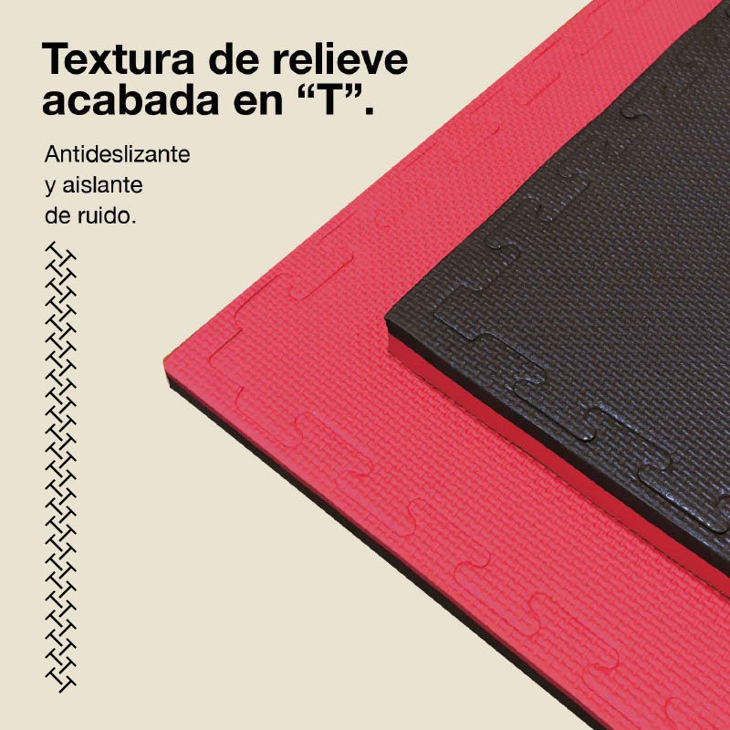 Tatami Puzzle 2cm 100x100cm, Pack 4 Unidades – Superficie T Negro/rojo Jowy_3