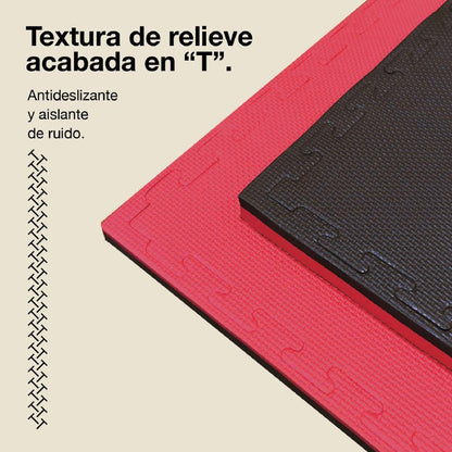 Tatami Puzzle 2cm 100x100cm, Pack 4 Unidades – Superficie T Negro/rojo Jowy_3