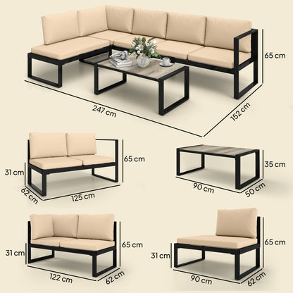 Outsunny Conjunto De Jardín Exterior 2 Sofás De 2 Plazas 1 Sillón Y Mesa Caqui_2