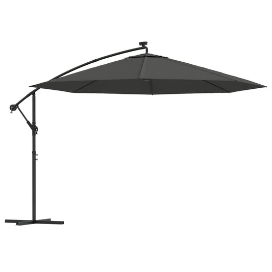 Sombrilla Voladiza Luces Led Y Poste De Metal Antracita 350 Cm_0