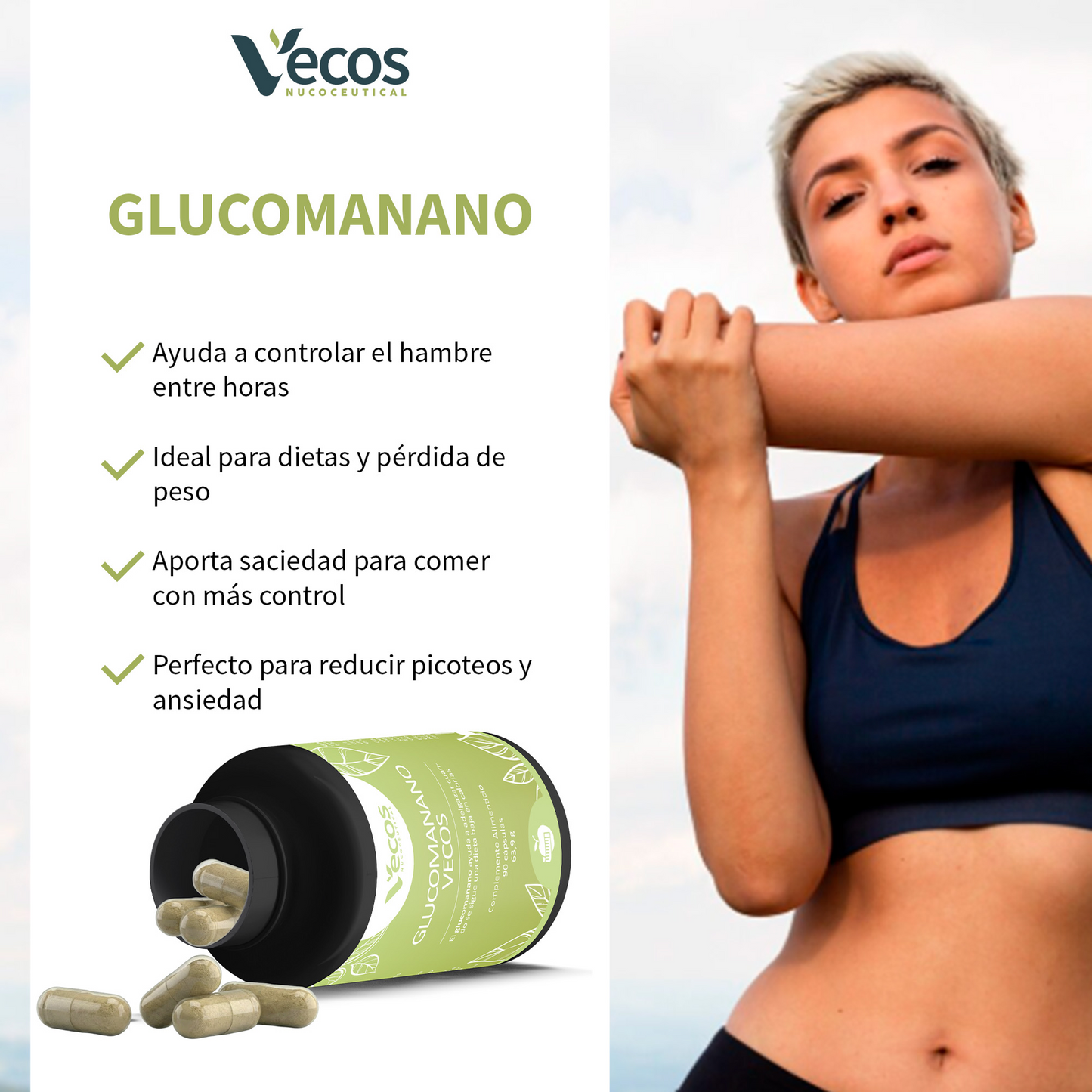 Glucomanano Vecos 90 Cápsulas | Saciedad Y Control Del Apetito_3