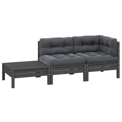 Vidaxl Juego Muebles De Jardín 3 Pzas Cojines Gris Madera Pino Maciza_0