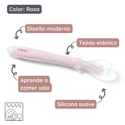Cuchara De Silicona Flexible Para Bebés Rosa_2